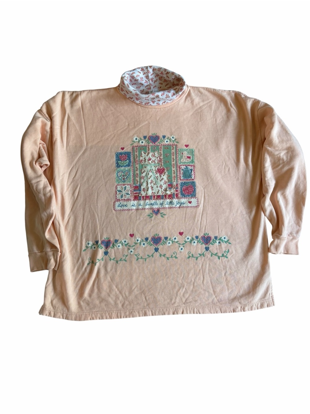 🌟Vintage Cottagecore Peach Floral Cat Quilt Patchwork Pullover Sweatshirt
